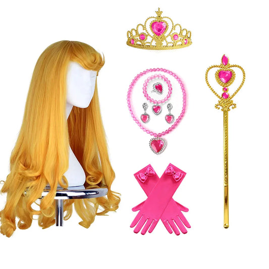 complete pink princess accessories set with tiara, wand, gloves and purse