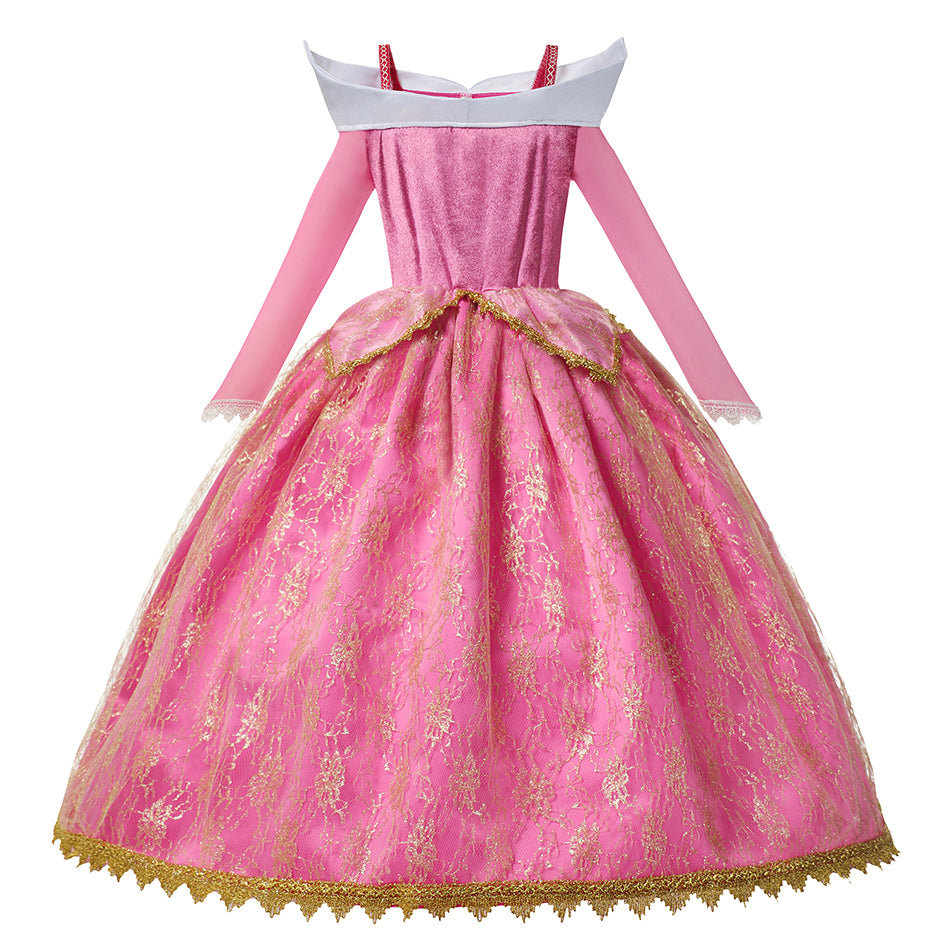 back view of pink princess costume with layered tulle skirt