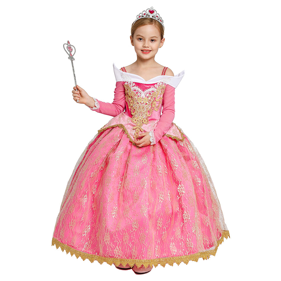 girls off-shoulder pink tulle princess costume front view