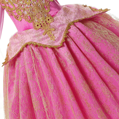 close-up of layered pink tulle skirt on princess costume