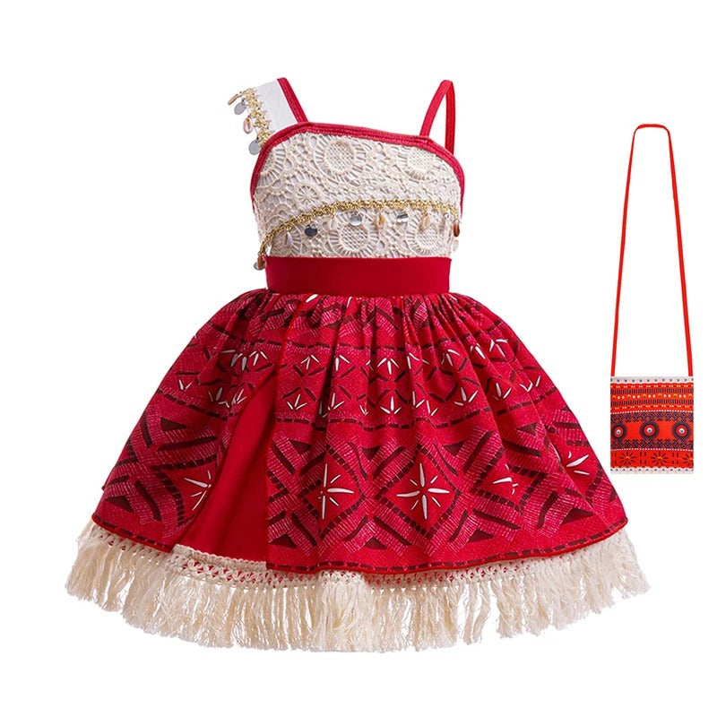matching red and white island-print bag for girls princess costume