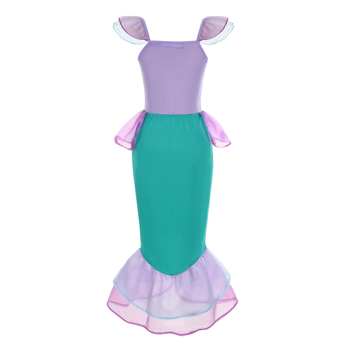 back view of mermaid princess dress with shimmering fabric