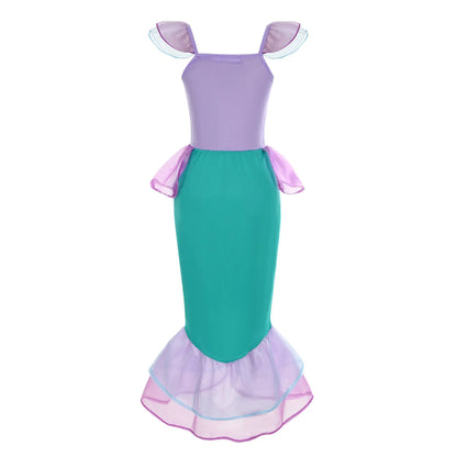 back view of mermaid princess dress with shimmering fabric