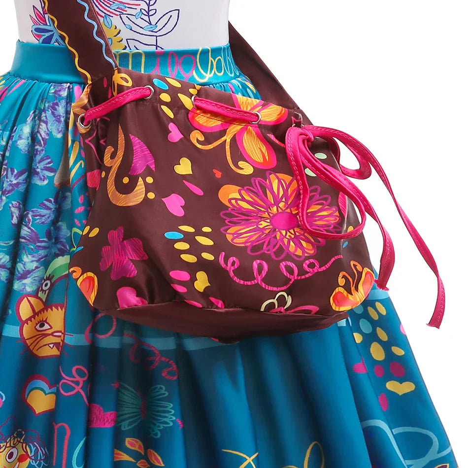 matching floral crossbody bag included with girls costume