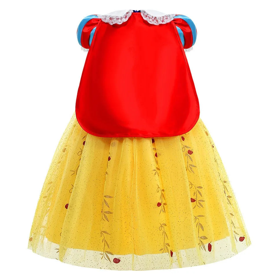 back view of girls princess costume with removable red cape
