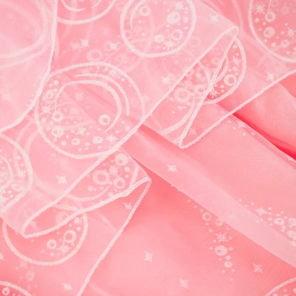 hemline detail of embroidered pink tulle skirt