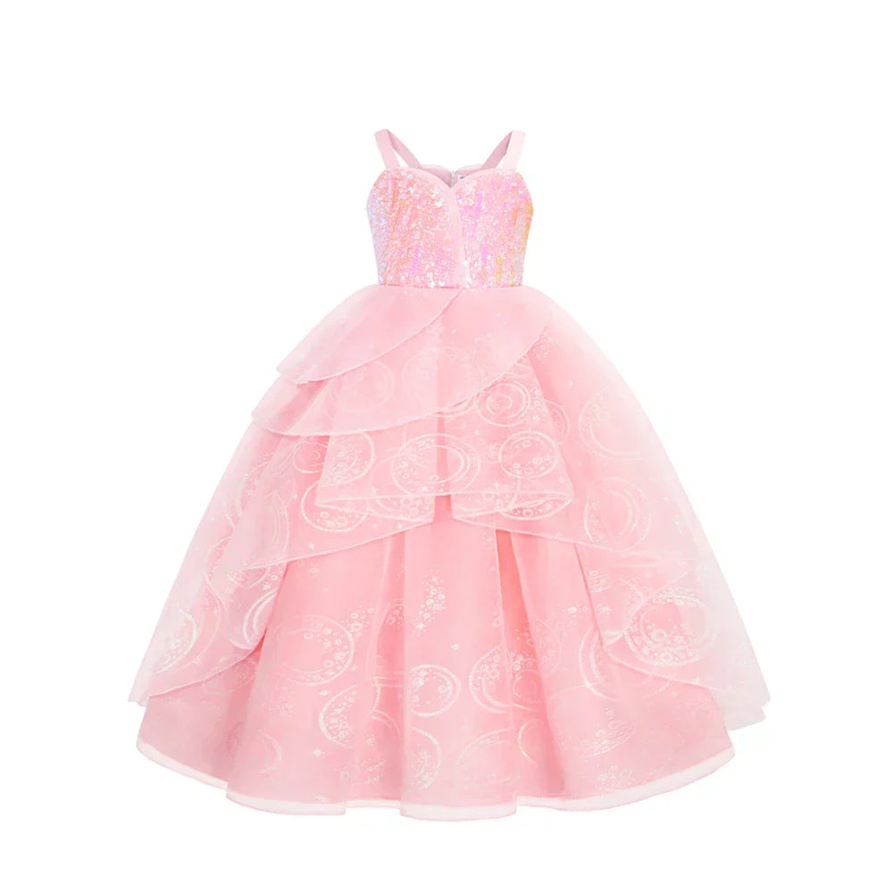 girls pink ball gown with sequin bodice front view