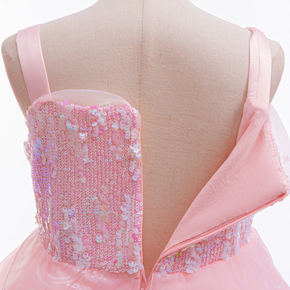 girls pink costume dress shown from the back