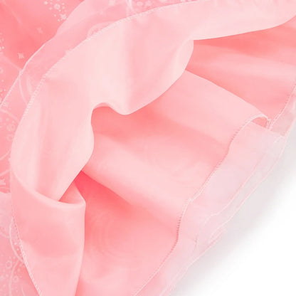 close-up of layered skirt hem on pink princess gown