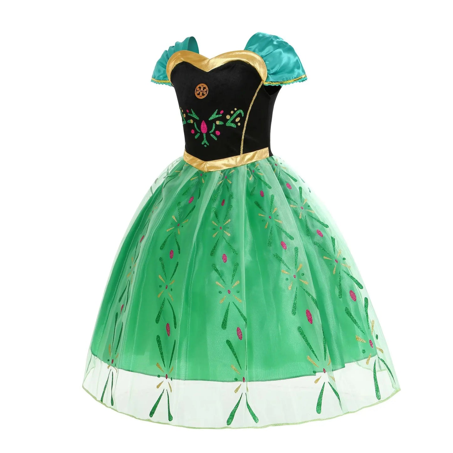 girls emerald princess dress with layered skirt front view