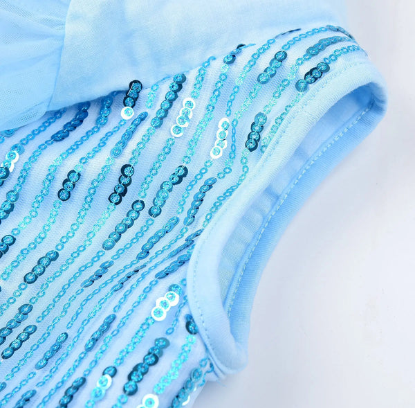 close-up of shimmering ice-blue bodice with sequin accents