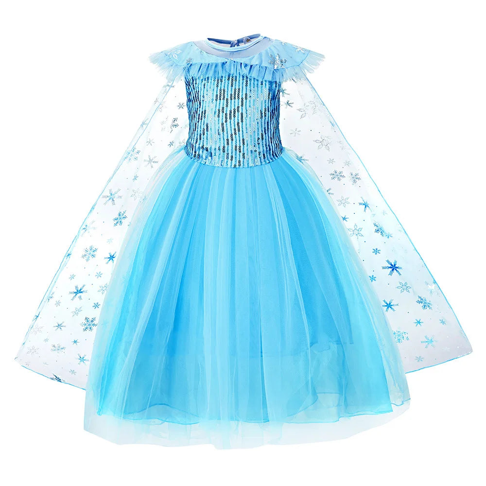 front view of ice-blue princess costume with detachable cape